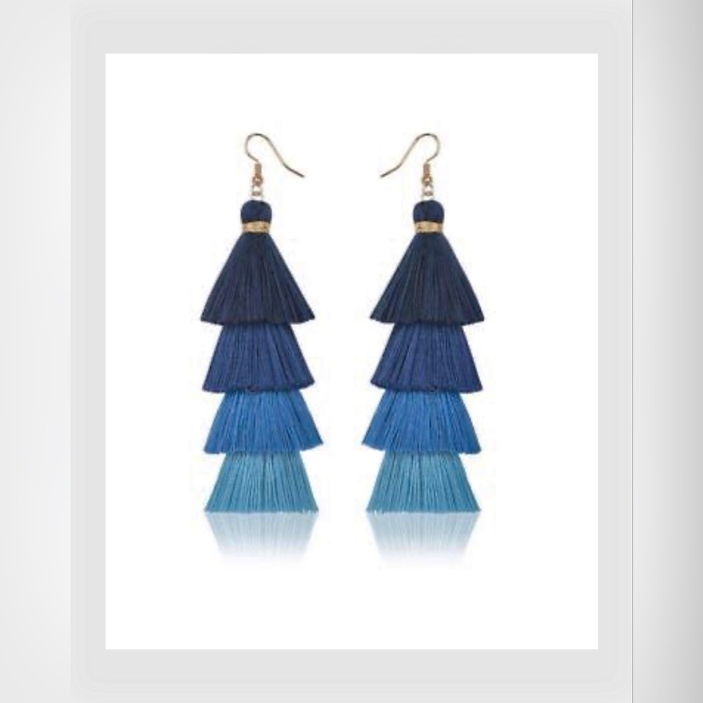BOHEMIAN FRINGE LAYERED MULTI-COLORED THREADED TASSEL DROP EARRINGS